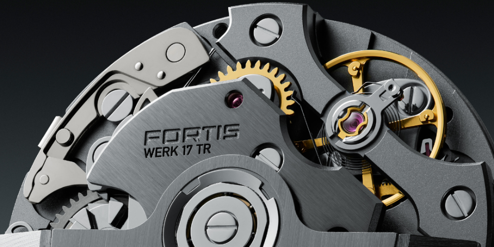 Close-up of the Fortis Werk 17 TR movement